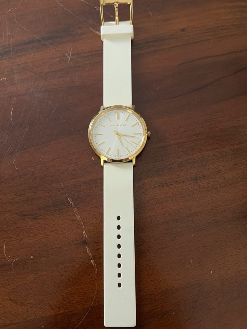 Michael Kors White Silicone Strap Watch with Gold Accents